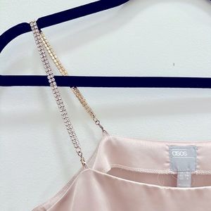 Silk pink top with faux crystal straps
